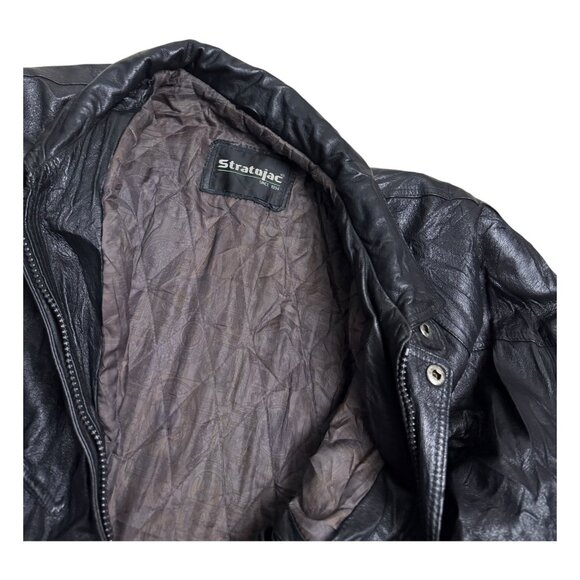 VINTAGE LEATHER Stratojac 90s Retro Genuine Leather Trench Coat Jacket Mens XL - Picture 5 of 7